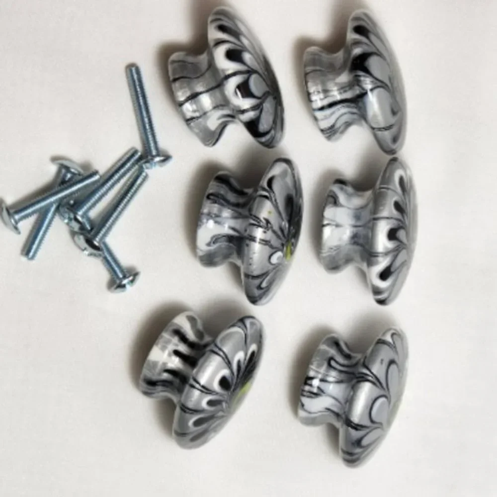 Hand Crafted Cabinet Door Knobs Hand Painted Flowers Black Silver White Yellow